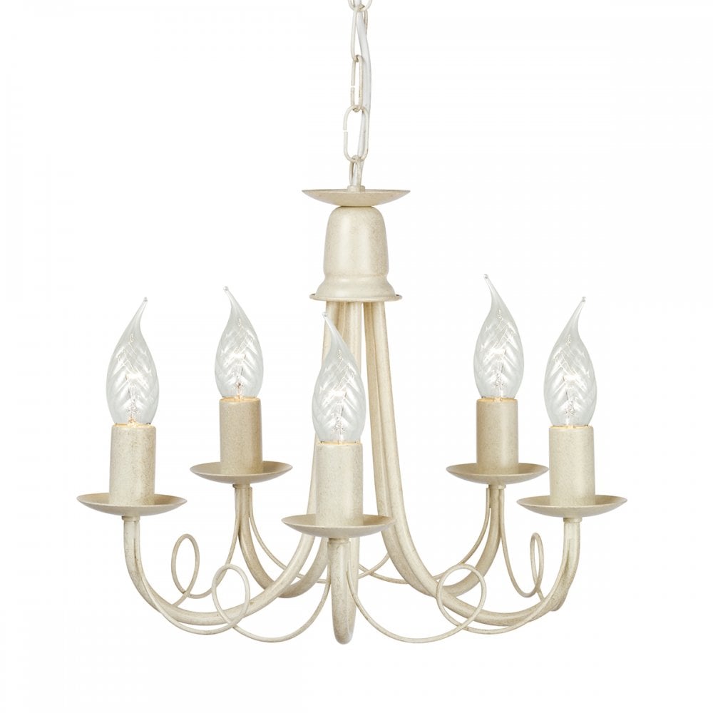 Minster Classic 5 Light Ceiling Chandelier In Ivory And Gold Finish MN5 IV/GOLD