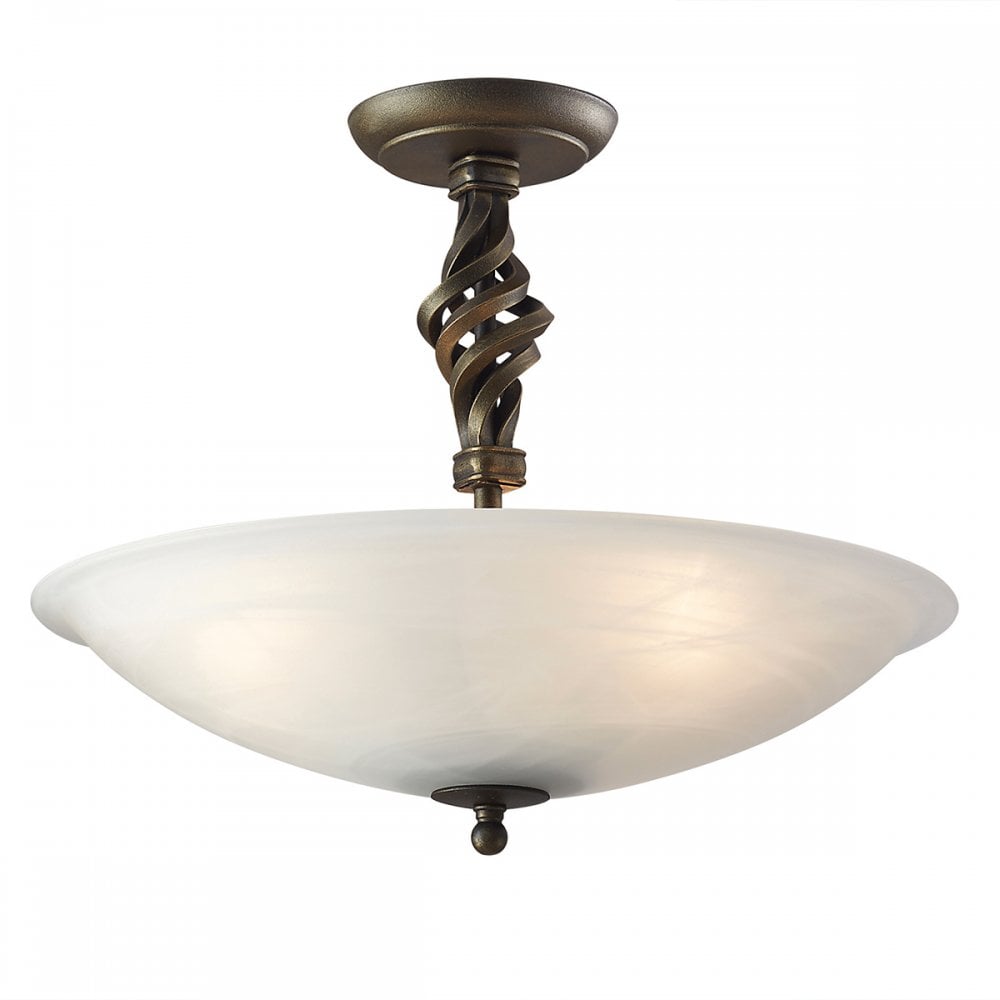 Pembroke Semi FLush Ceiling Light In Black And Gold With Opal Glass PB/SF/A BLK/GOLD
