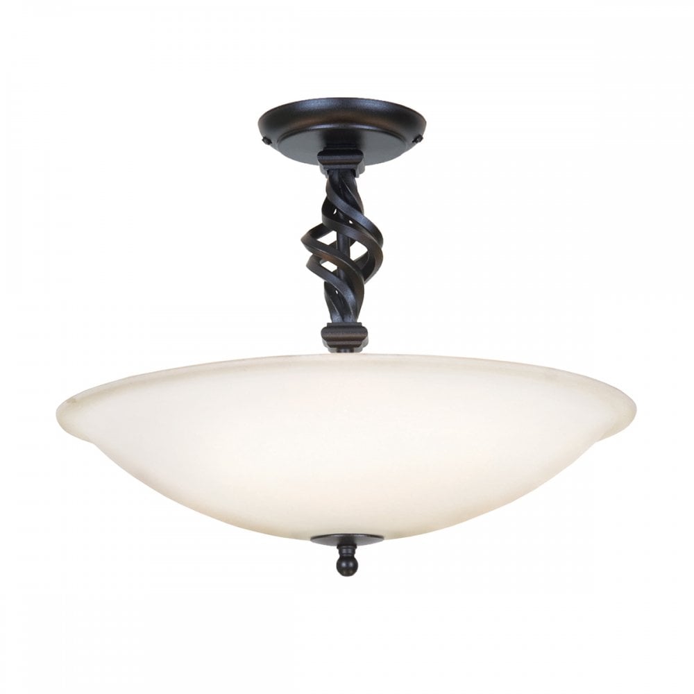 Pembroke Semi FLush Ceiling Light In Black With Opal Glass PB/SF/A BLACK