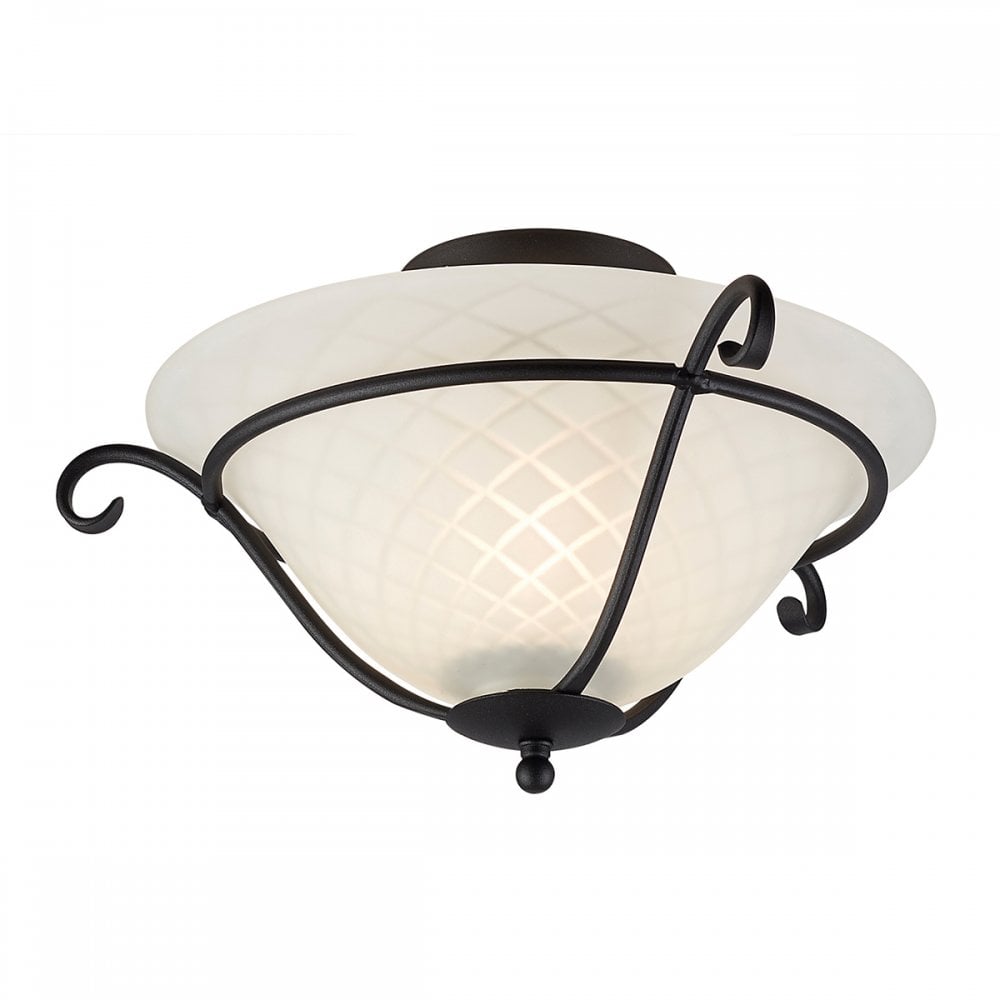 Torchiere Flush Ceiling Light In Black Finish With Glass Shade TCH/F BLACK