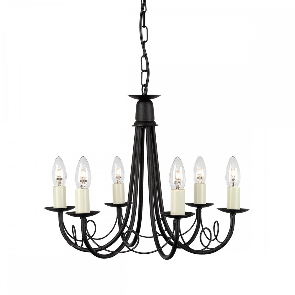 Minster 6 Light Ceiling Chandelier In Black Finish MN6 BLACK