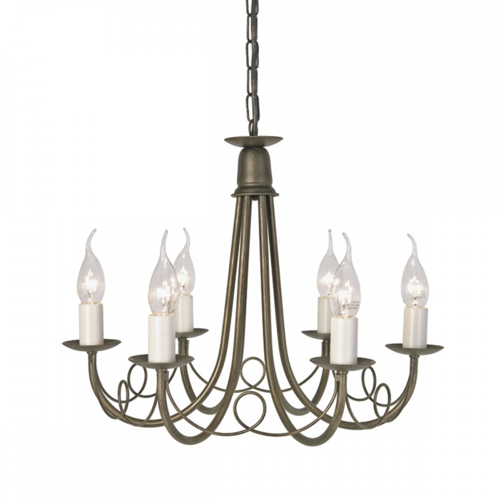 Minster 6 Light Ceiling Chandelier In Black Finish With Gold Highlights MN6 BLK/GLD