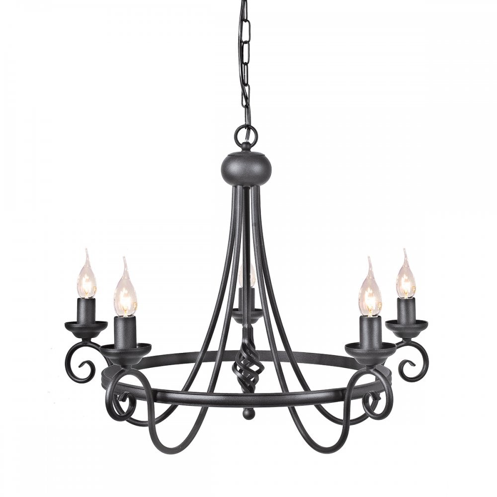 Harlech 5 Light Ceiling Chandelier In Black Finish HR5 BLACK
