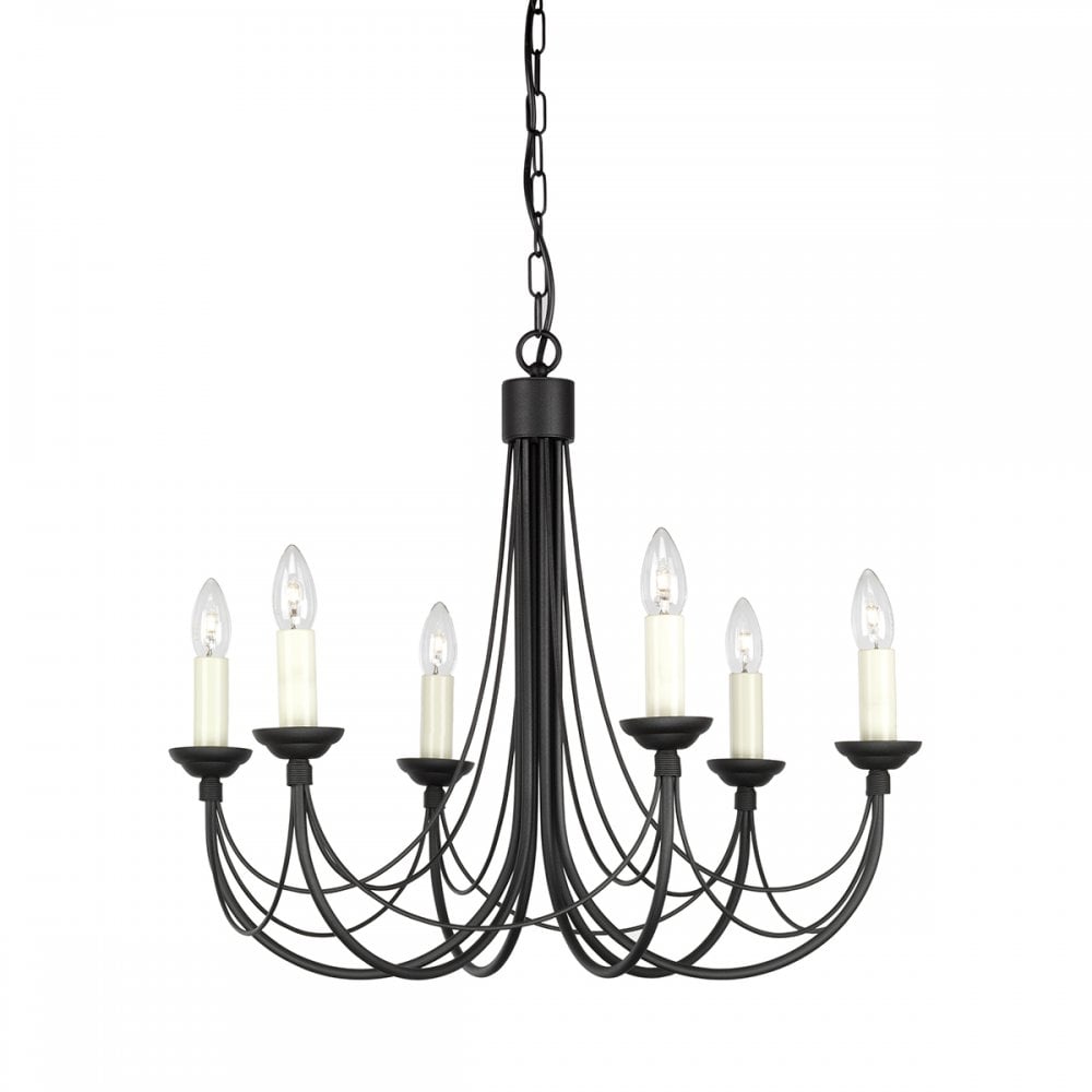 Carisbrooke 6 Light Ceiling Chandelier In Black Finish CB6-BLACK