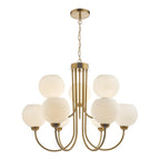 Indra Stylish 9 Light Ceiling Pendant In Brass Finish With Opal Glass Shades IND1335