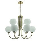 Indra Stylish 9 Light Ceiling Pendant In Brass Finish With Opal Glass Shades IND1335