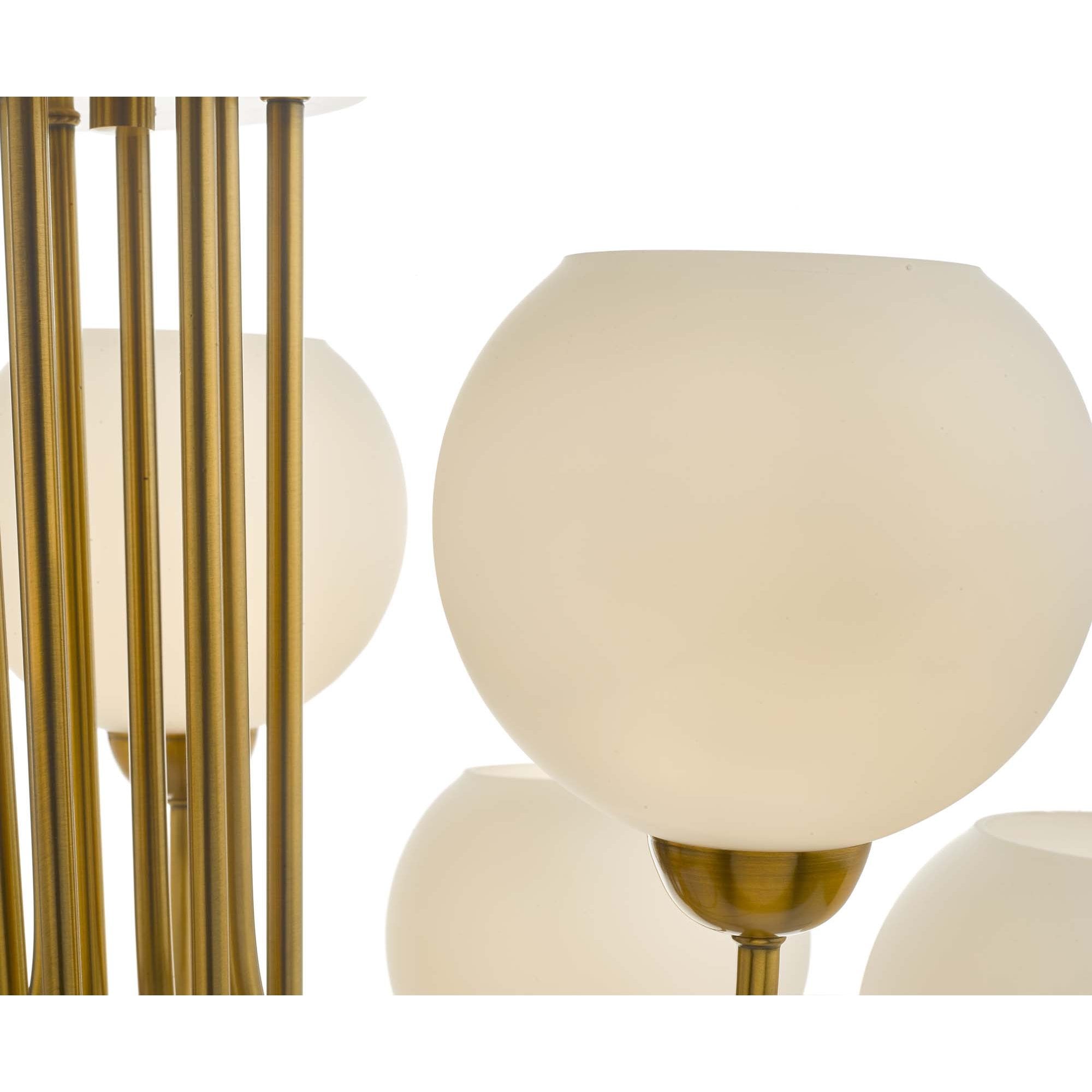 Indra Stylish 9 Light Ceiling Pendant In Brass Finish With Opal Glass Shades IND1335