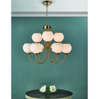 Indra Stylish 9 Light Ceiling Pendant In Brass Finish With Opal Glass Shades IND1335