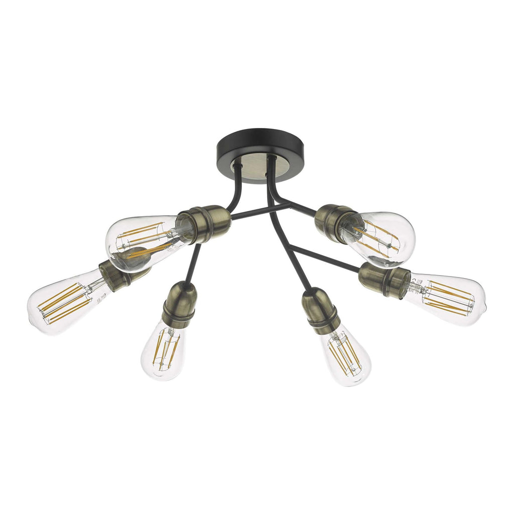 Remy Modern Semi Flush Ceiling Light In Black And Antique Brass Finish REM0654