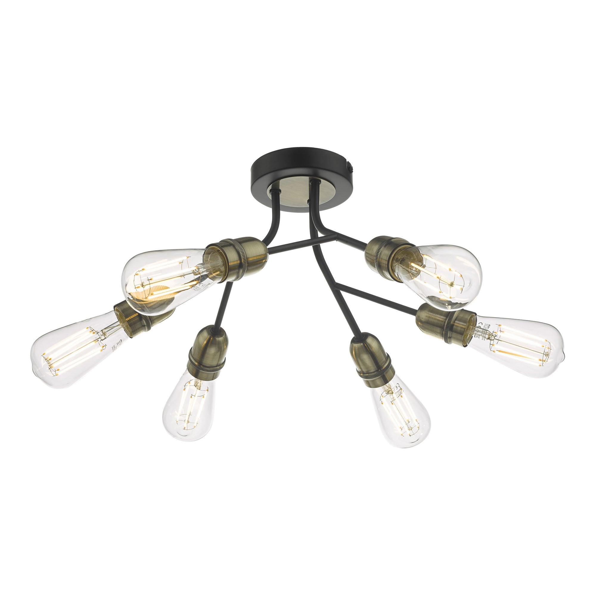Remy Modern Semi Flush Ceiling Light In Black And Antique Brass Finish REM0654