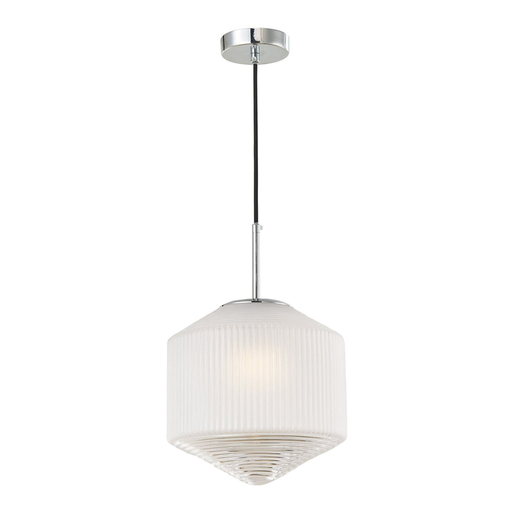 Nisha Ceiling Pendant Light In Polished Chrome With Glass Art Deco Shade NIS0108