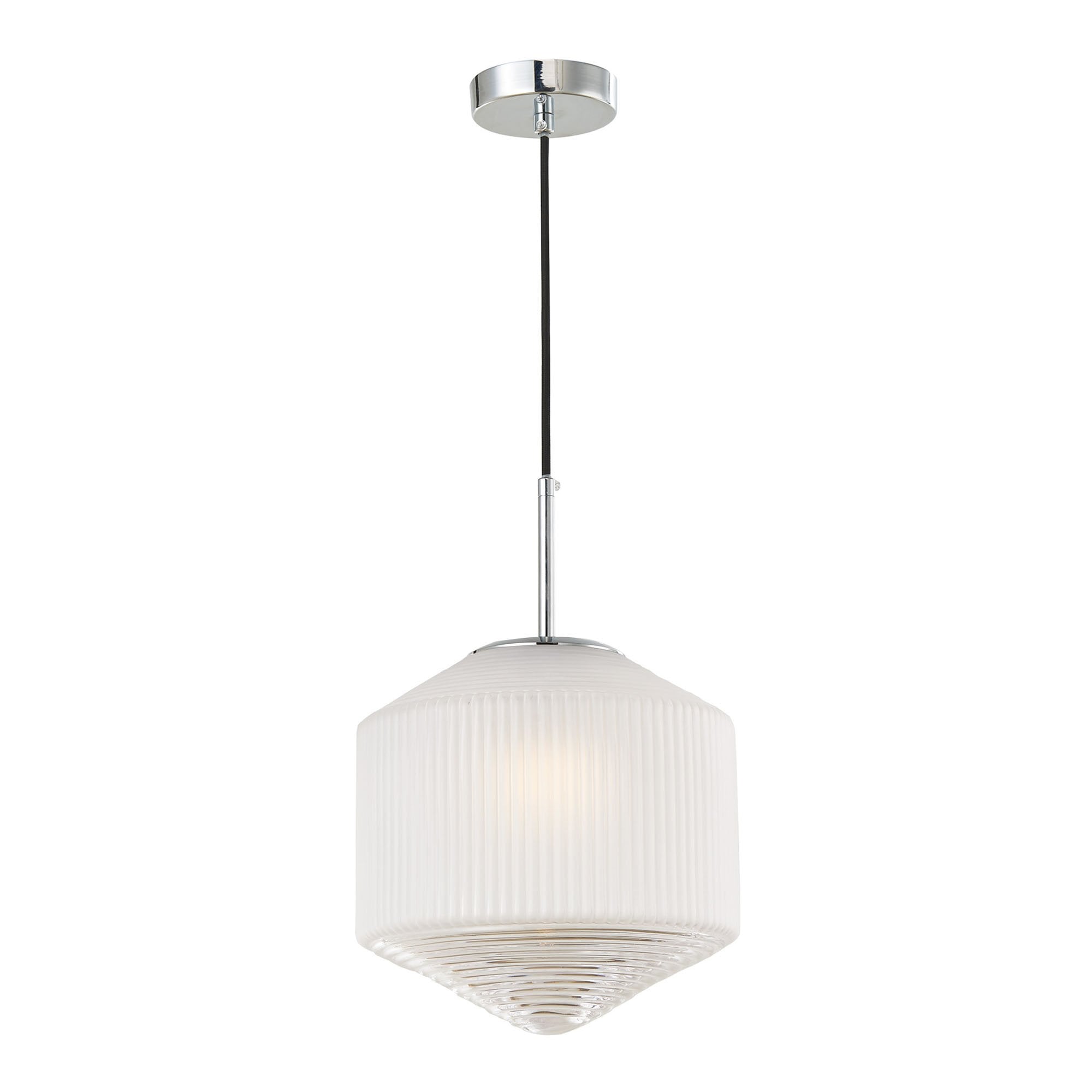Nisha Ceiling Pendant Light In Polished Chrome With Glass Art Deco Shade NIS0108