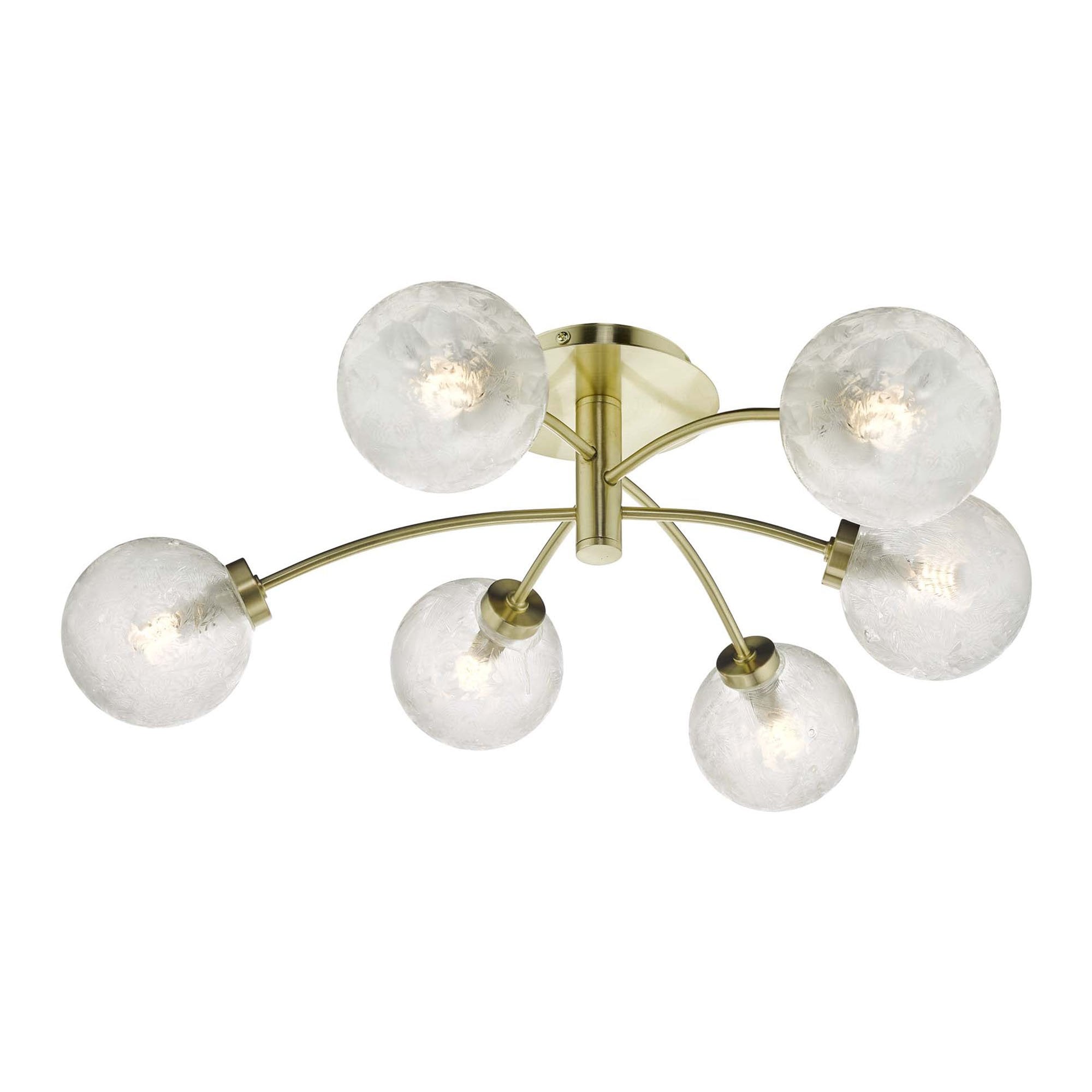 Avari Modern 6 Light Semi Flush Ceiling Light In Brass Finish With Frosted Glass AVA6441