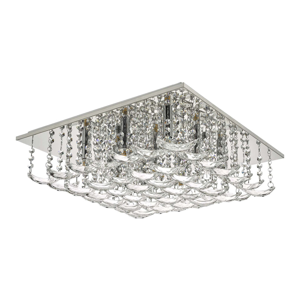 Orella Stylish 9 Light Flush Ceiling Light In Polished Chrome Finish With Crystal Glass ORE1350