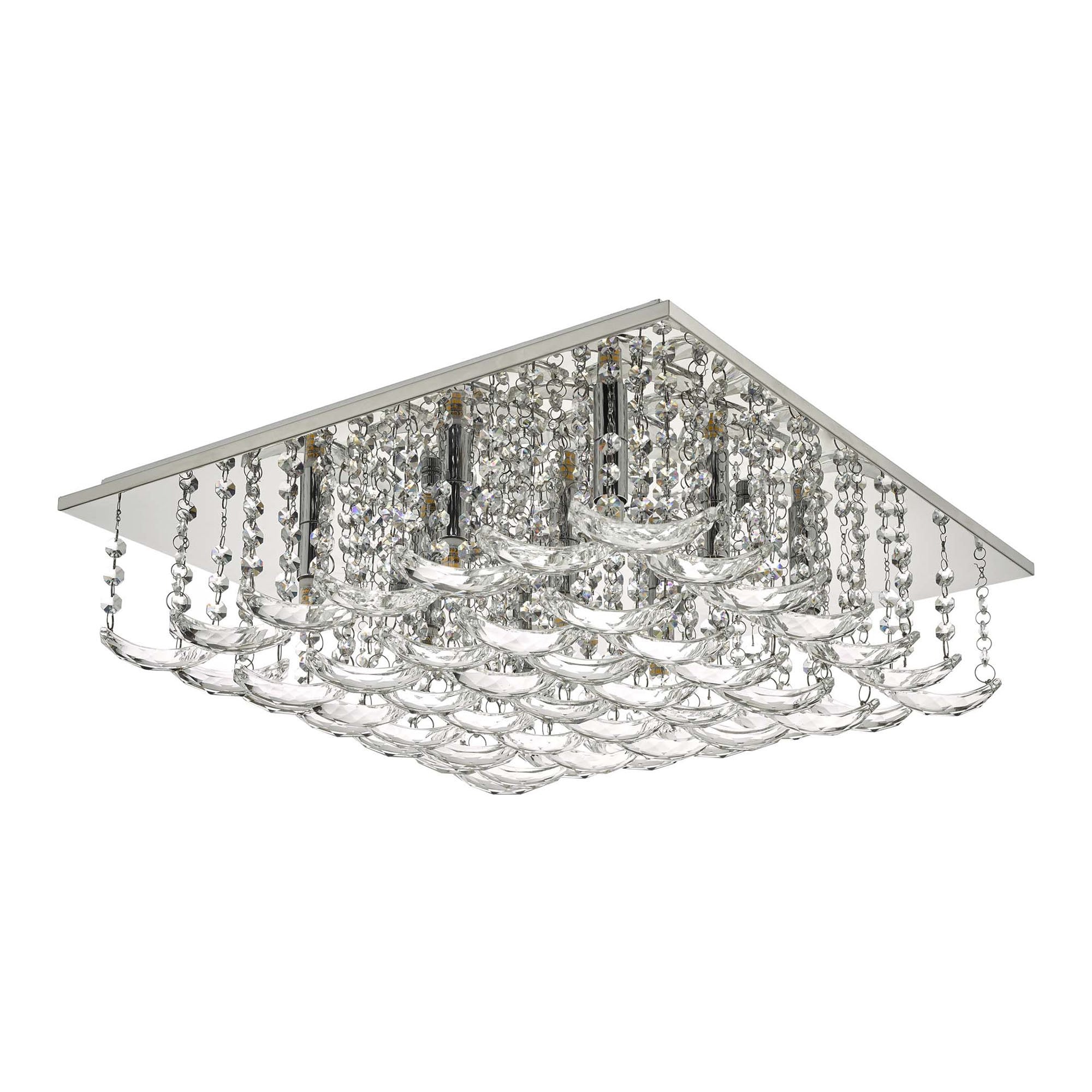 Orella Stylish 9 Light Flush Ceiling Light In Polished Chrome Finish With Crystal Glass ORE1350