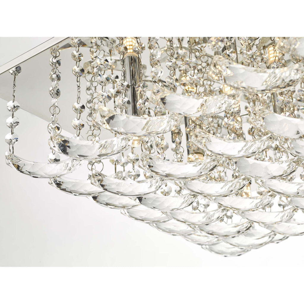 Orella Stylish 9 Light Flush Ceiling Light In Polished Chrome Finish With Crystal Glass ORE1350
