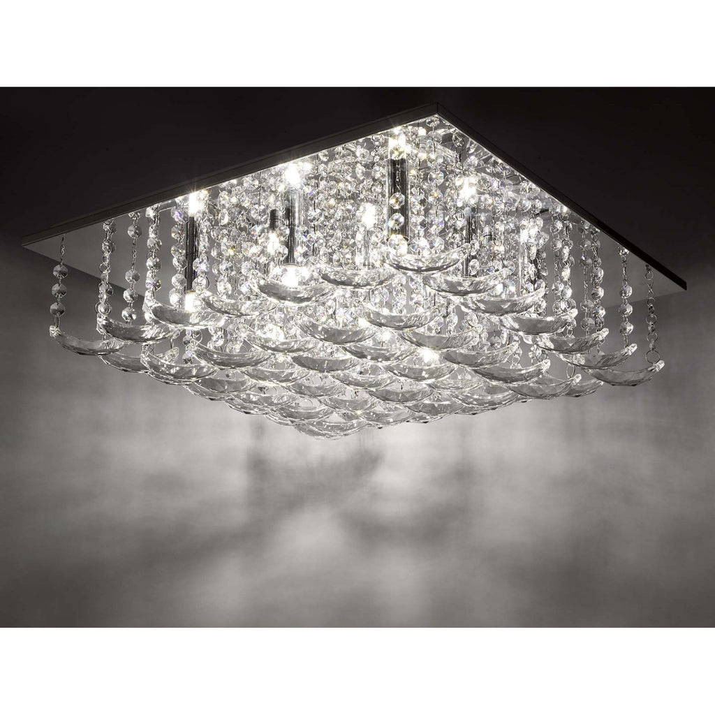 Orella Stylish 9 Light Flush Ceiling Light In Polished Chrome Finish With Crystal Glass ORE1350