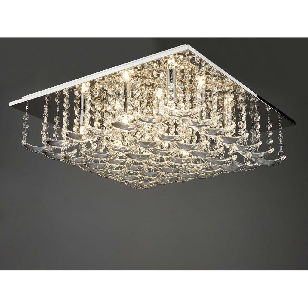 Orella Stylish 9 Light Flush Ceiling Light In Polished Chrome Finish With Crystal Glass ORE1350