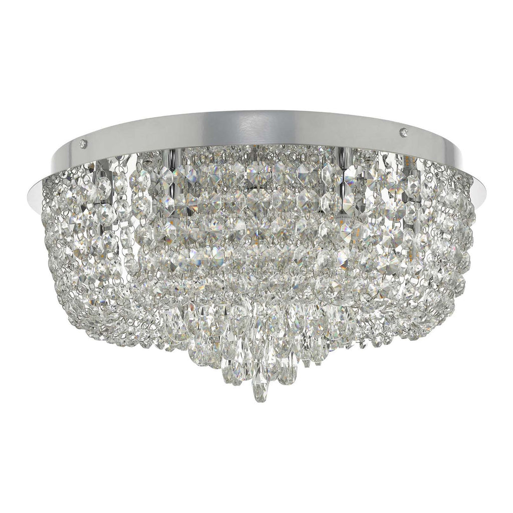 Eitan Stylish 9 Light Semi Flush Ceiling Light In Polished Chrome With Crystal Glass EIT5008