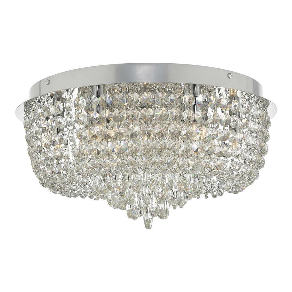 Eitan Stylish 9 Light Semi Flush Ceiling Light In Polished Chrome With Crystal Glass EIT5008