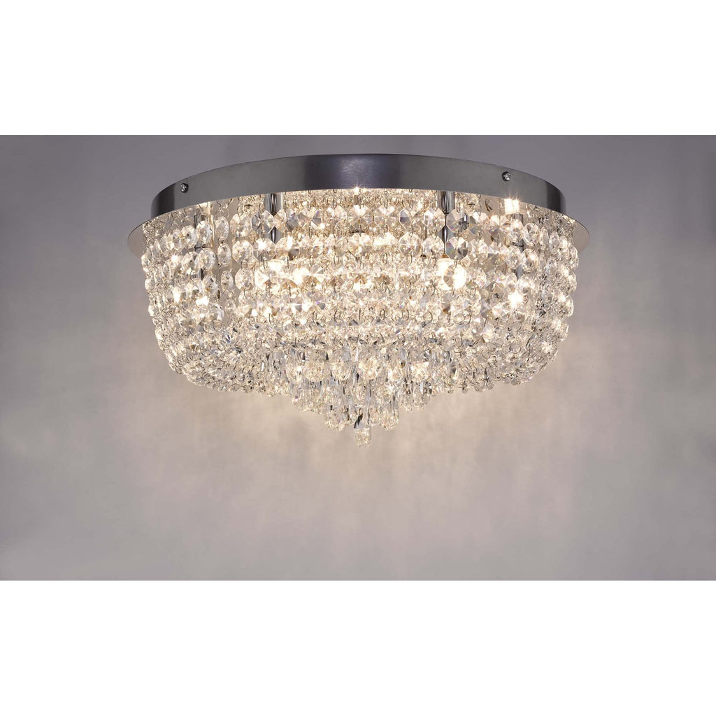 Eitan Stylish 9 Light Semi Flush Ceiling Light In Polished Chrome With Crystal Glass EIT5008