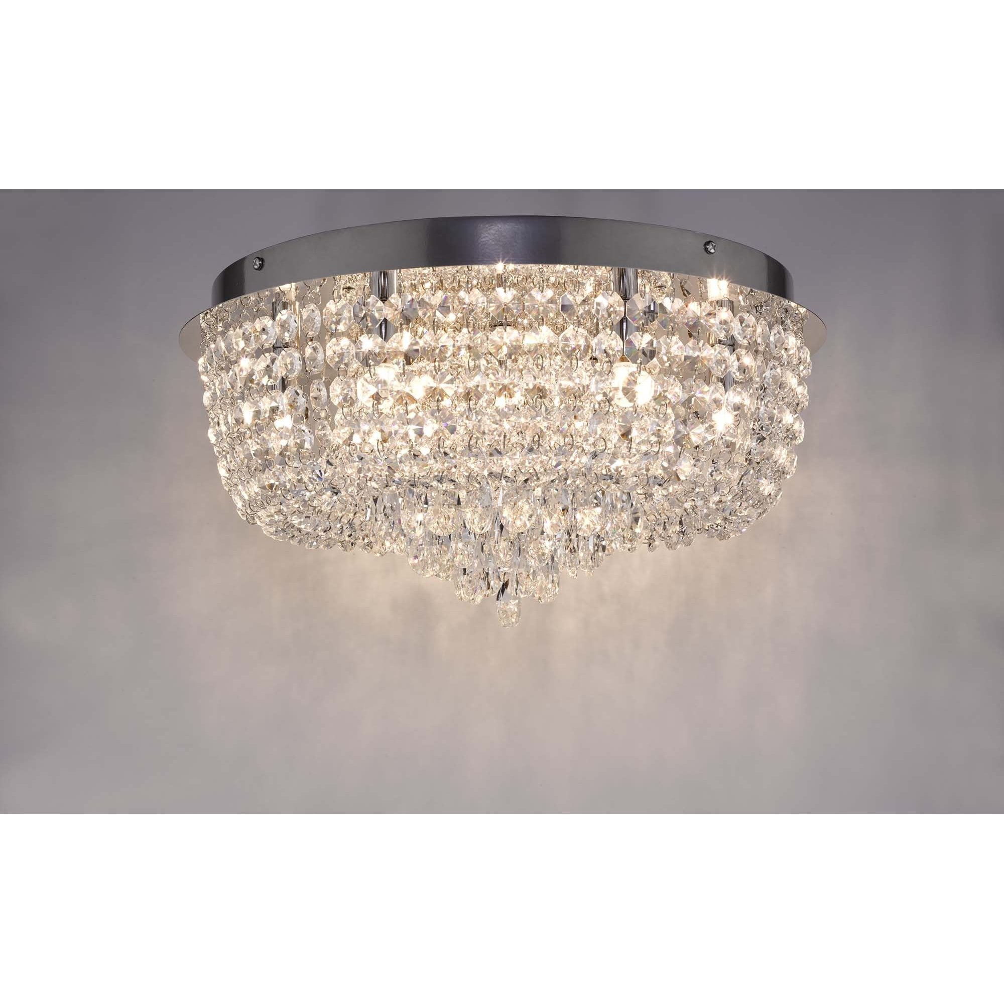 Eitan Stylish 9 Light Semi Flush Ceiling Light In Polished Chrome With Crystal Glass EIT5008