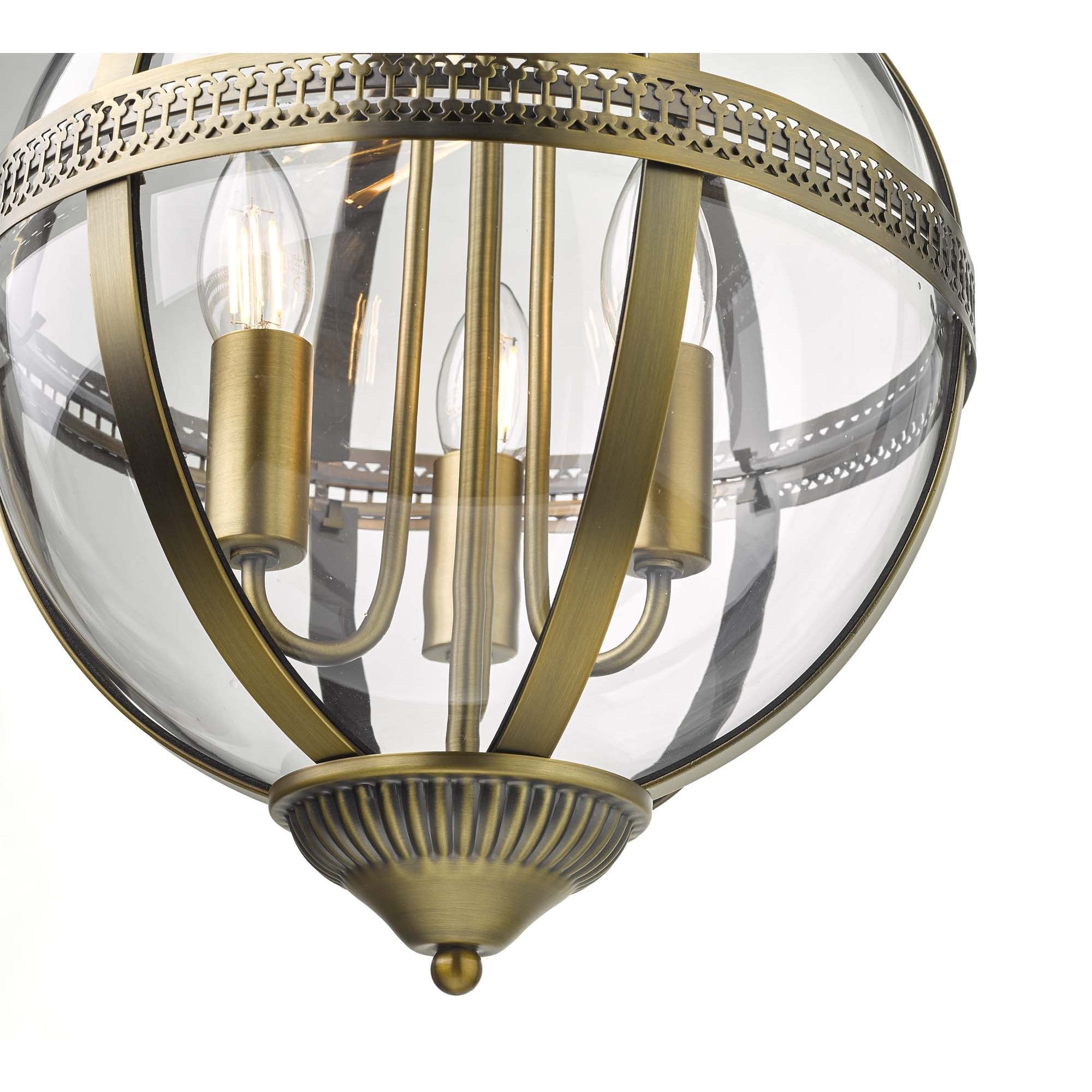 Vanessa Classic 3 Light Globe Ceiling Lantern In Antique Brass Finish VAN0375