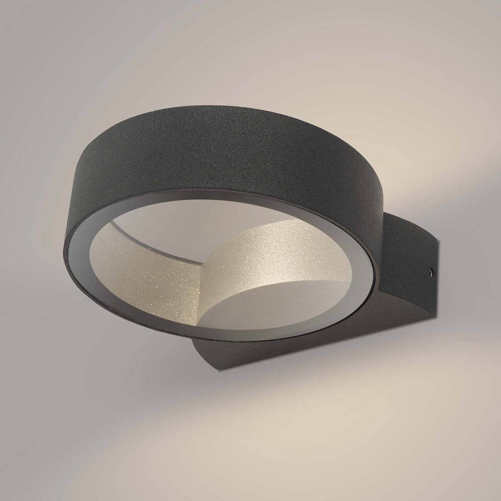 Reon Modern LED Round Outdoor Wall Light In Grey Finish IP65 REO3239