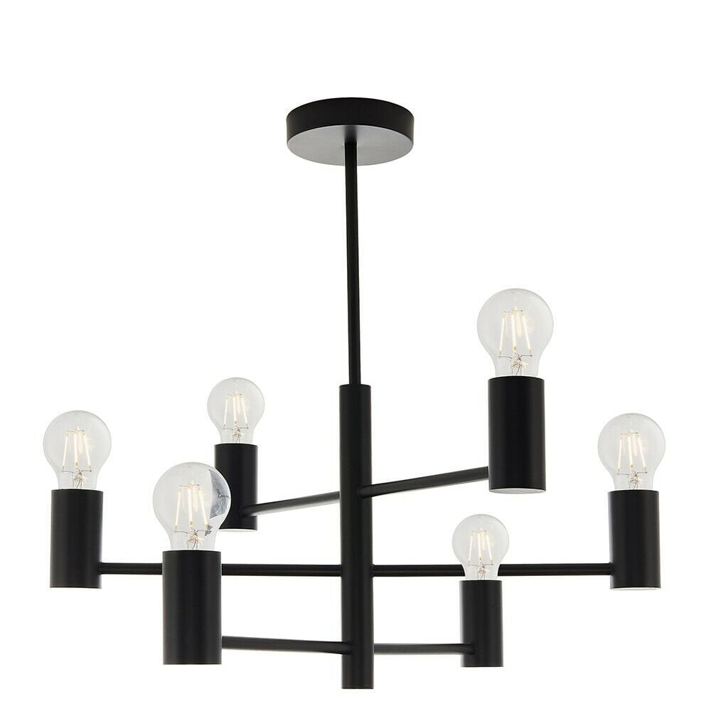 Studio 6 Light Semi Flush Ceiling Light In Matt Black Finish With Straight Arms 76502