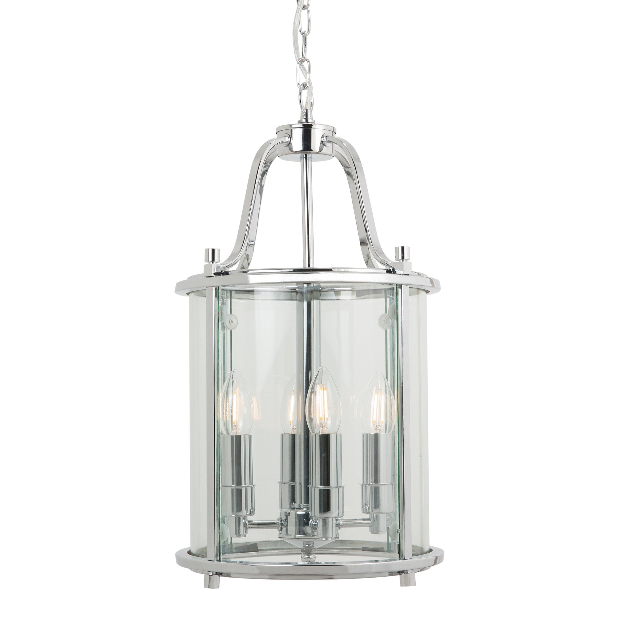 Ashley Traditional 4 Light Round Hall Ceiling Lantern, Polished Chrome