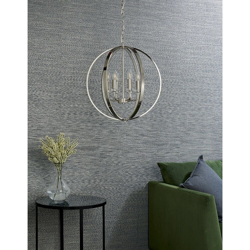 Ritz 6 Light Globe Ceiling Pendant Light In Nickel Finish With Crystal Detail 81508
