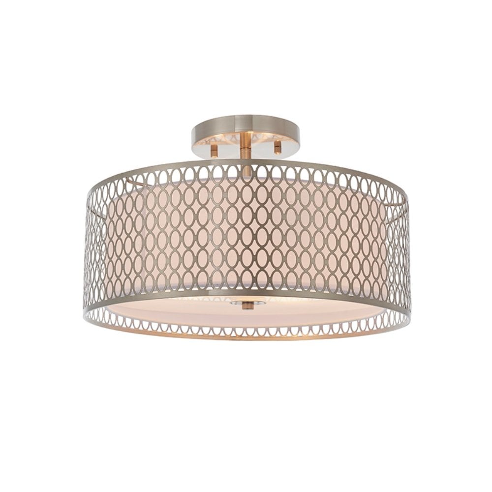 Cordero Stylish Flush Ceiling Light In Satin Nickel Finish With Glass Diffuser 81966