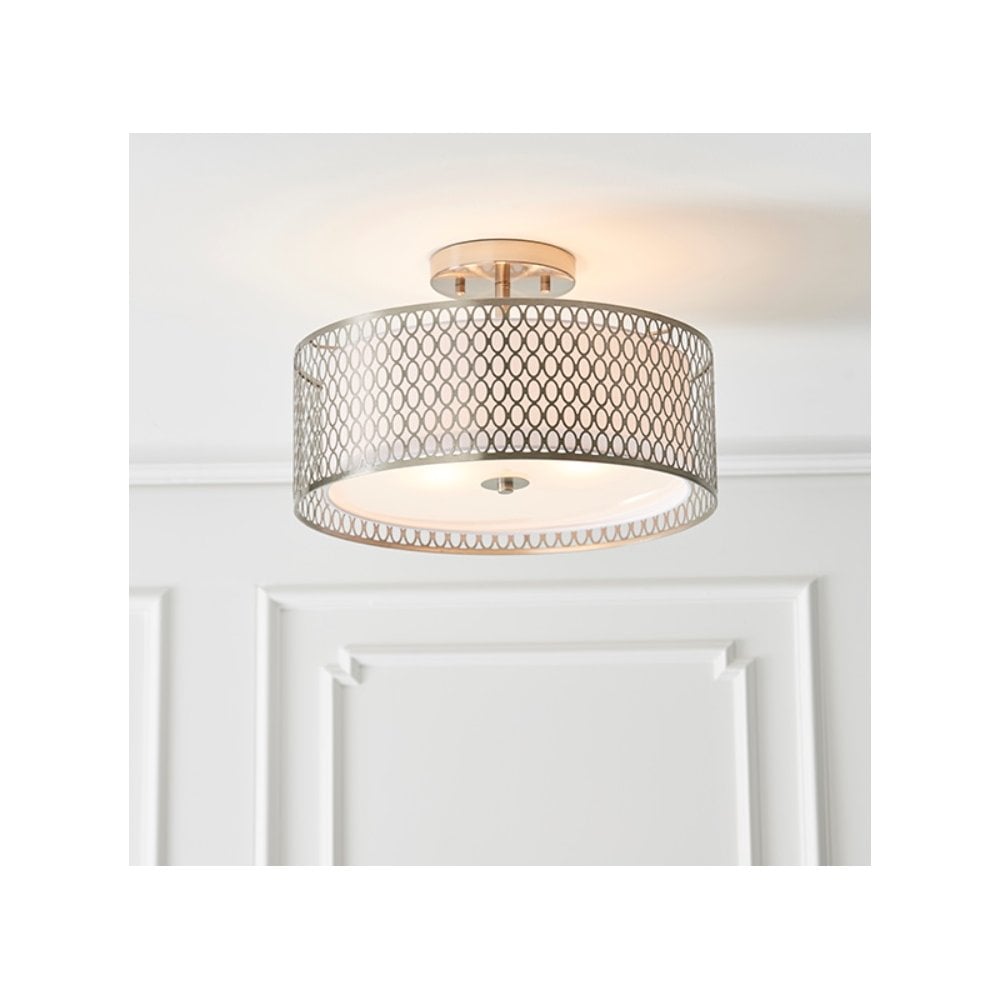 Cordero Stylish Flush Ceiling Light In Satin Nickel Finish With Glass Diffuser 81966