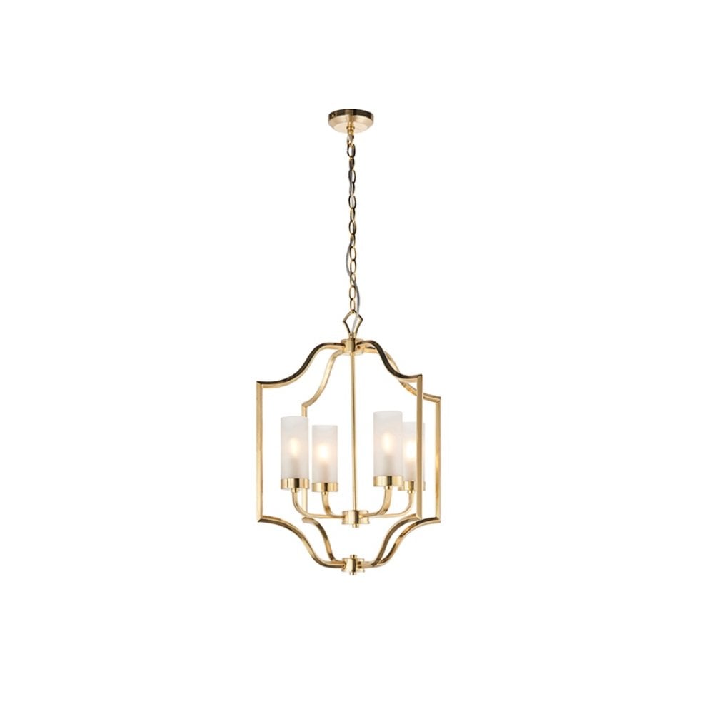 Edrea 4 Light Ceiling Pendant In Satin Brass With Frosted Glass Shades 81914