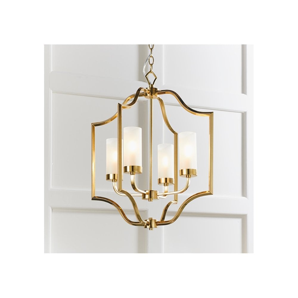 Edrea 4 Light Ceiling Pendant In Satin Brass With Frosted Glass Shades 81914