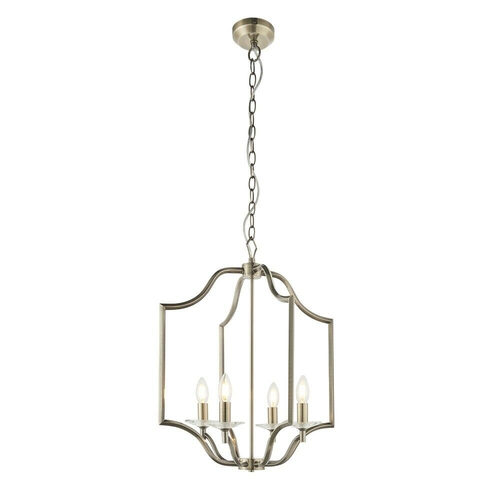 Edrea 4 Light Ceiling Pendant In Antique Brass With Clear Crystal Glass 81916