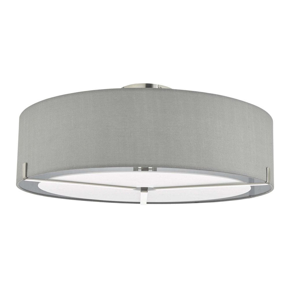 Santino 3 Light Semi Flush Ceiling Light In Satin Chrome With Grey Shade SAN5339