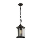 Purton Outdoor Ceiling Pendant Light In Antique Bronze With Clear Glass Panels