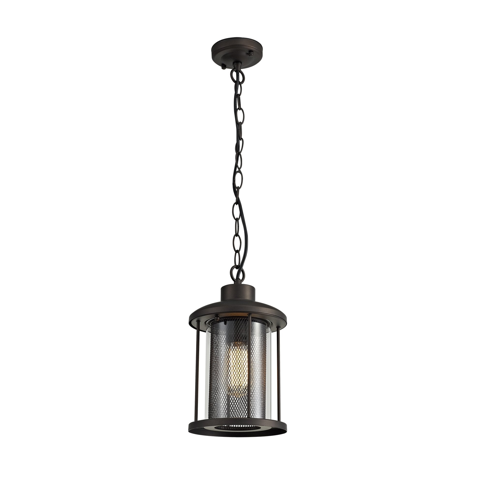 Purton Outdoor Ceiling Pendant Light In Antique Bronze With Clear Glass Panels