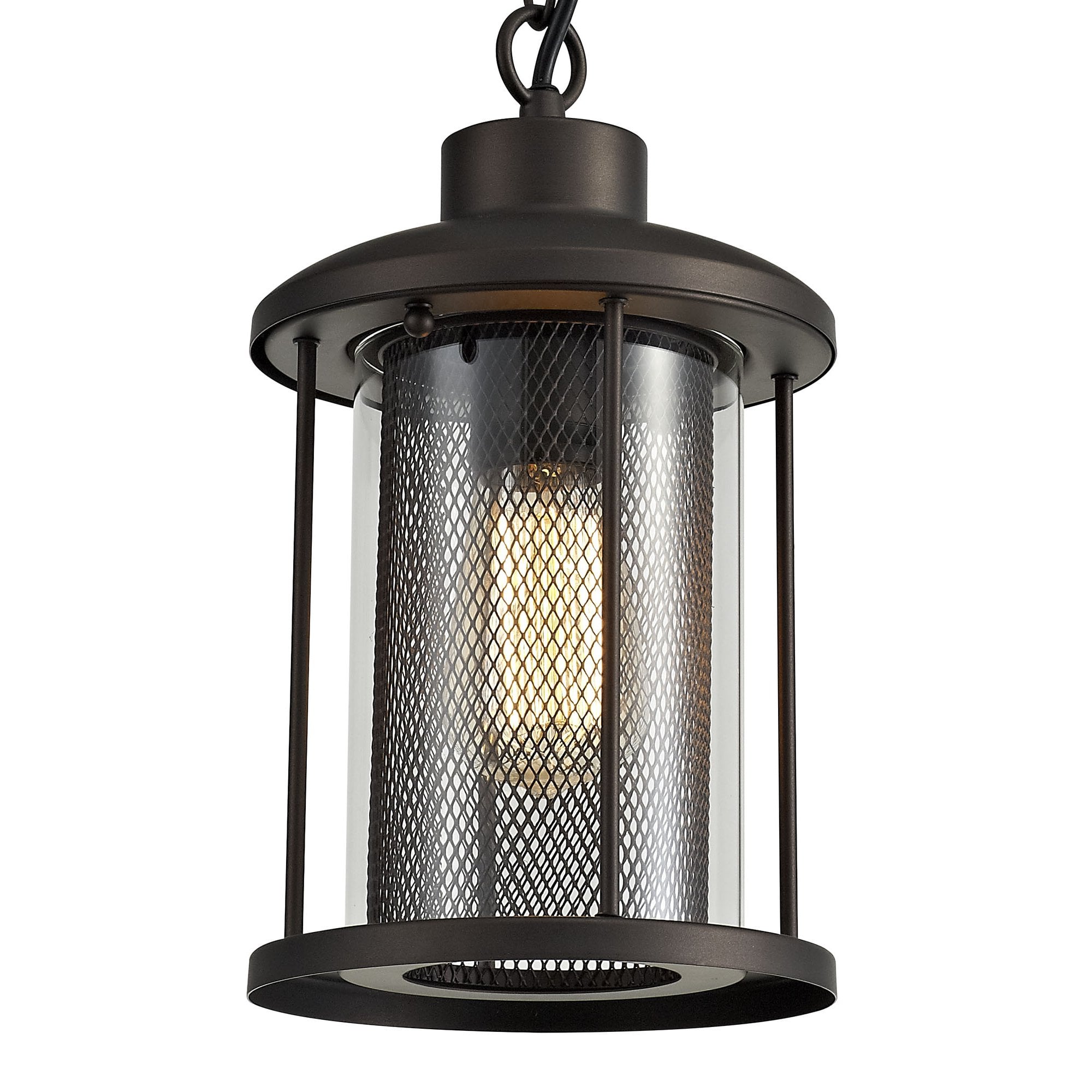 Purton Outdoor Ceiling Pendant Light In Antique Bronze With Clear Glass Panels