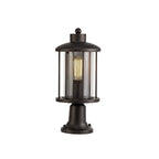 Purton Outdoor Pedestal Light In Antique Bronze With Clear Glass Panels