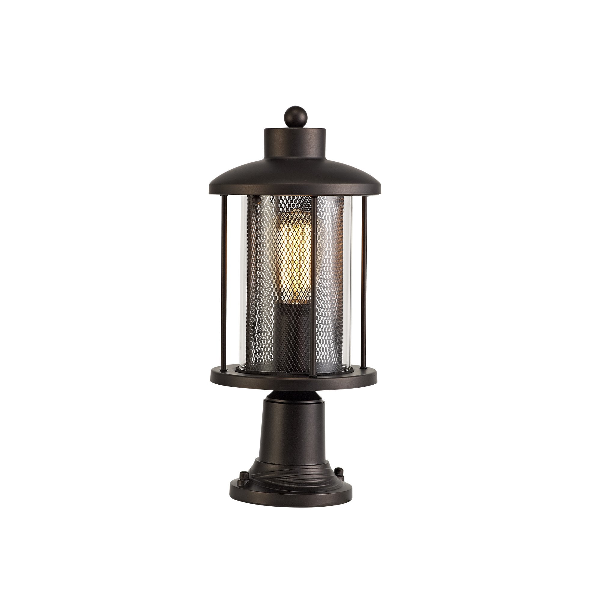 Purton Outdoor Pedestal Light In Antique Bronze With Clear Glass Panels
