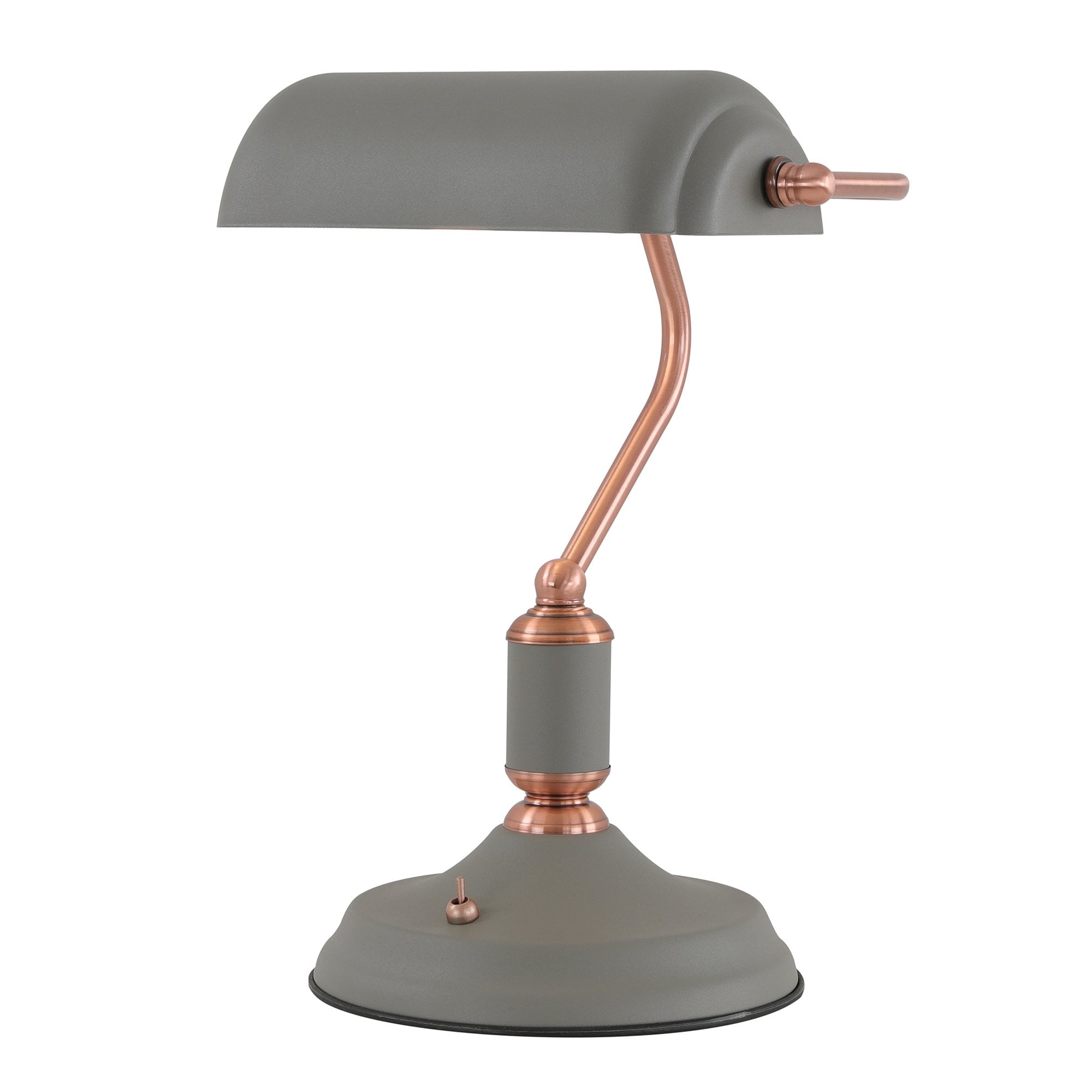 Ryde Bankers Table Lamp In Sand Grey And Copper Finish
