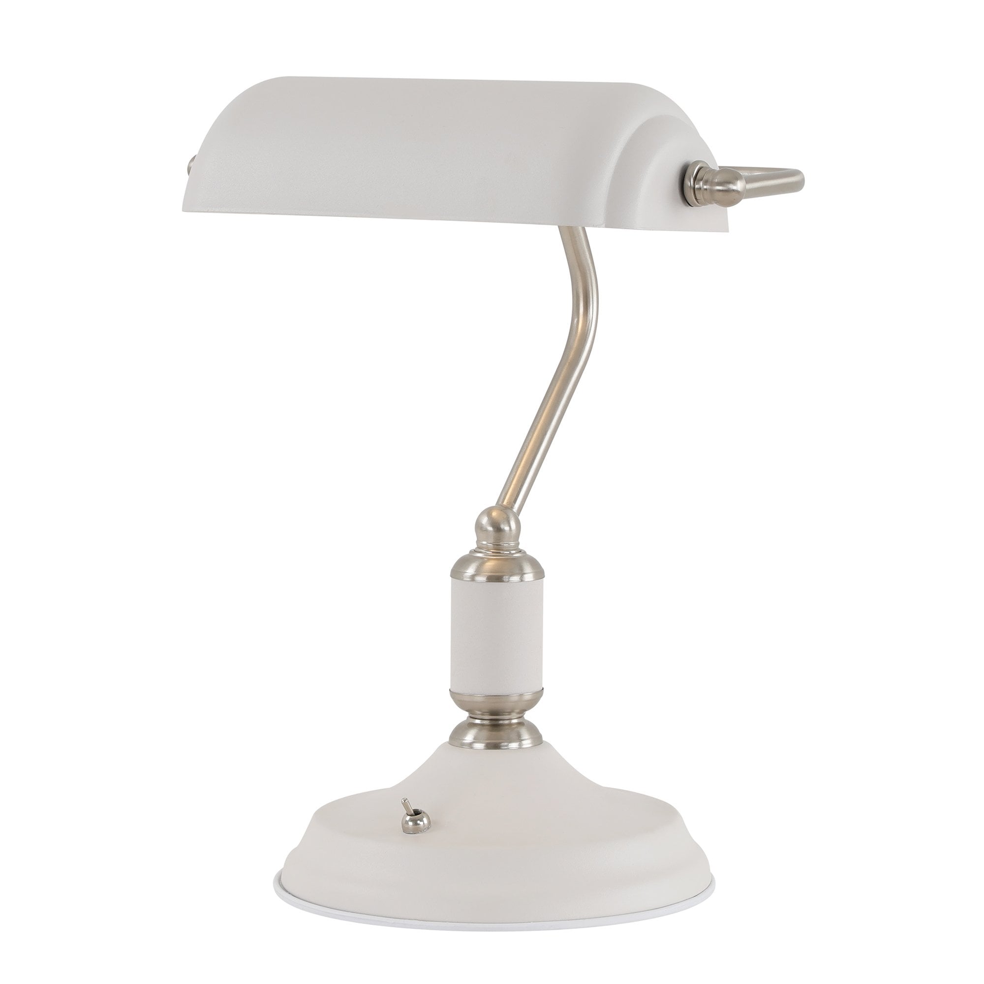 Ryde Bankers Table Lamp In Sand White And Satin Nickel Finish
