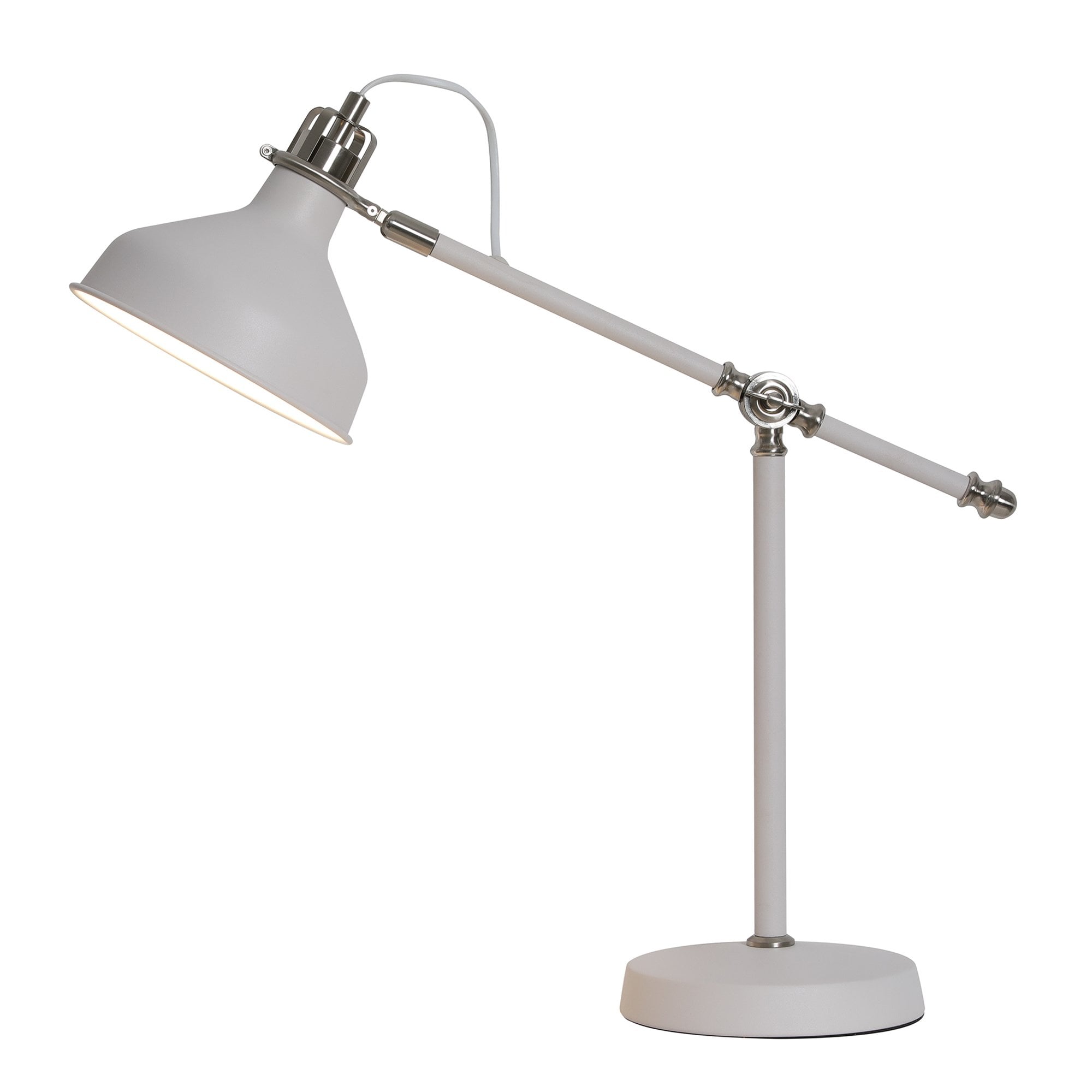 Ryde Adjustable Task Table Lamp In Sand White And Satin Nickel Finish