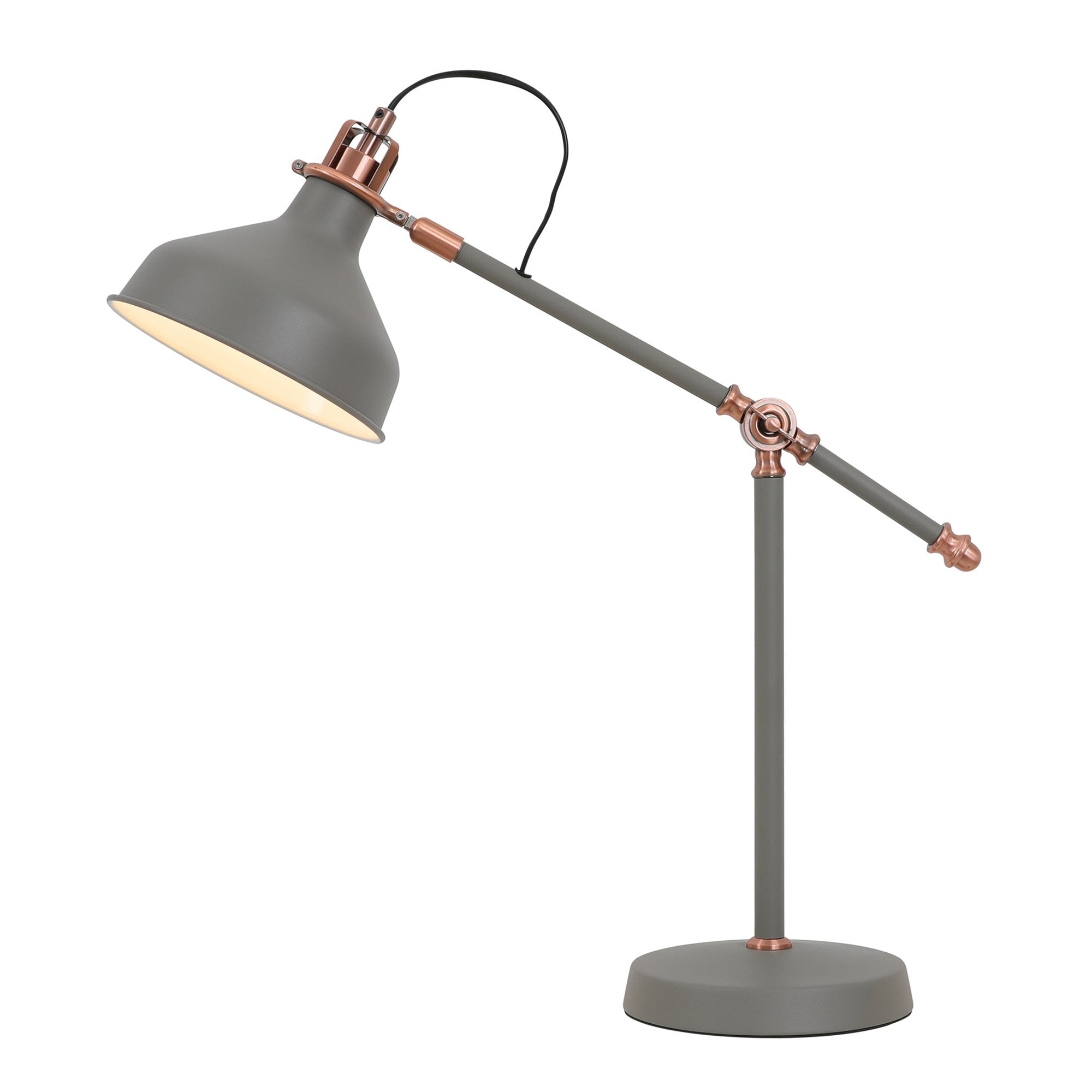 Ryde Adjustable Task Table Lamp In Sand Grey And Copper Finish