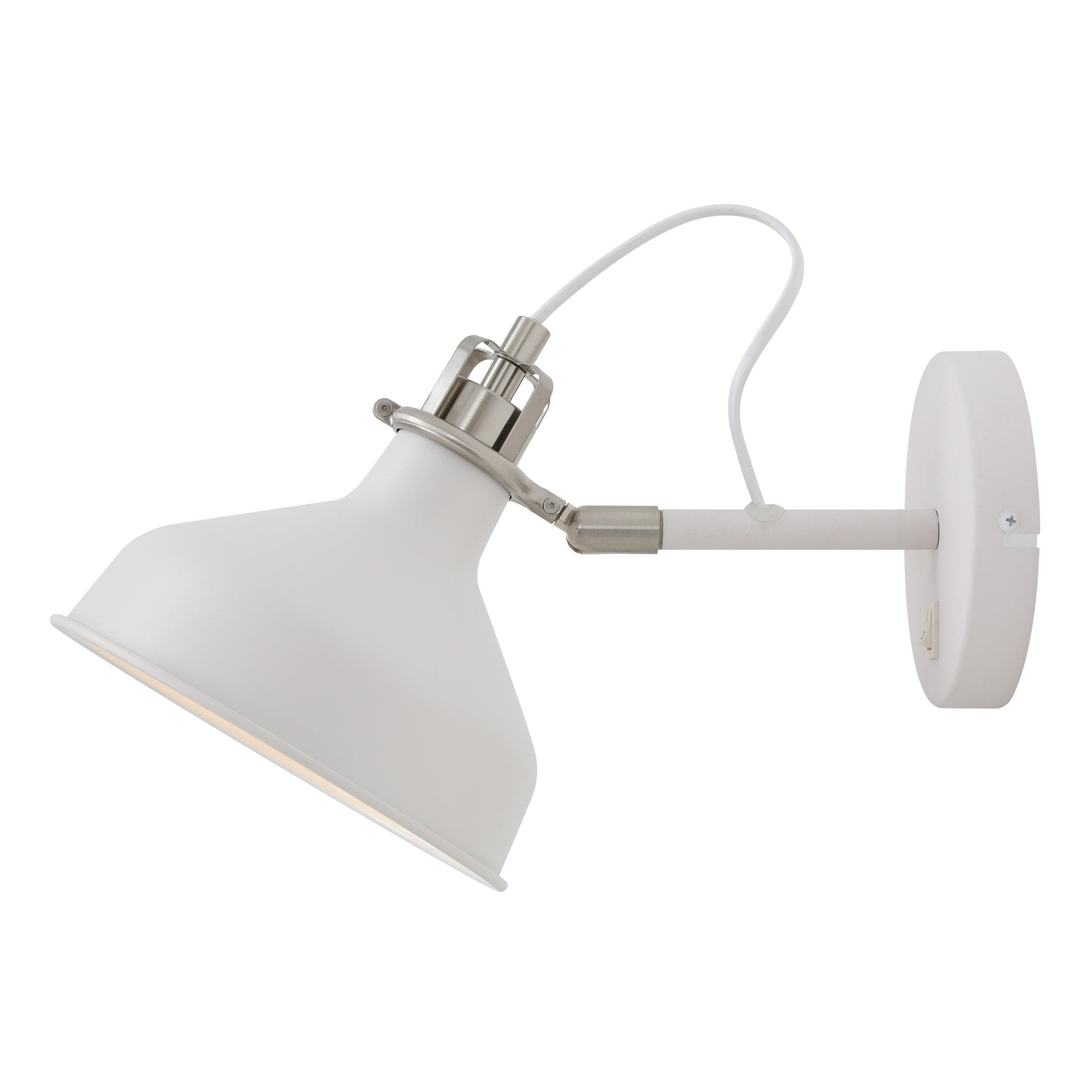 Ryde Adjustable Wall Light In Sand White And Satin Nickel Finish