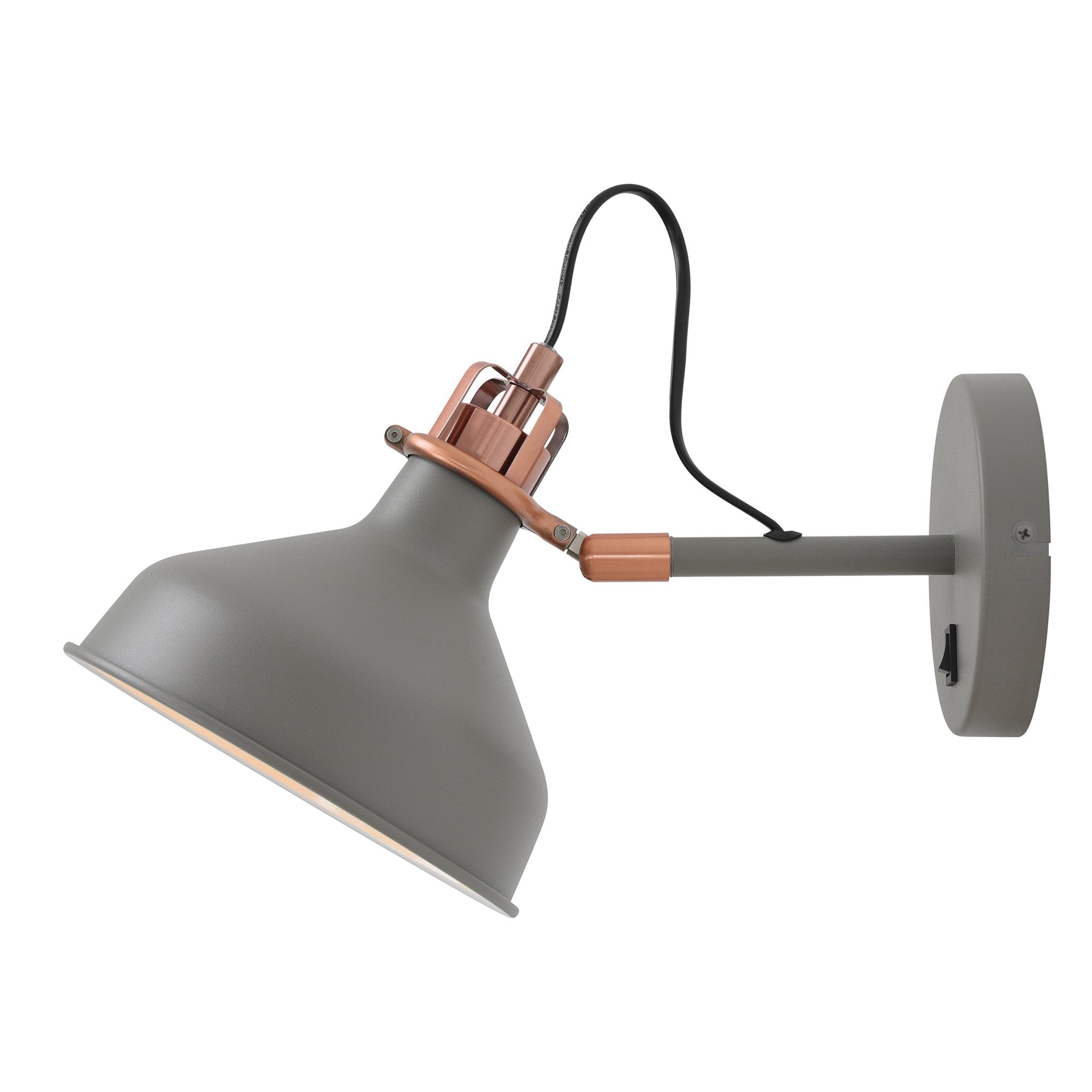 Ryde Adjustable Wall Light In Sand Grey And Satin Copper Finish
