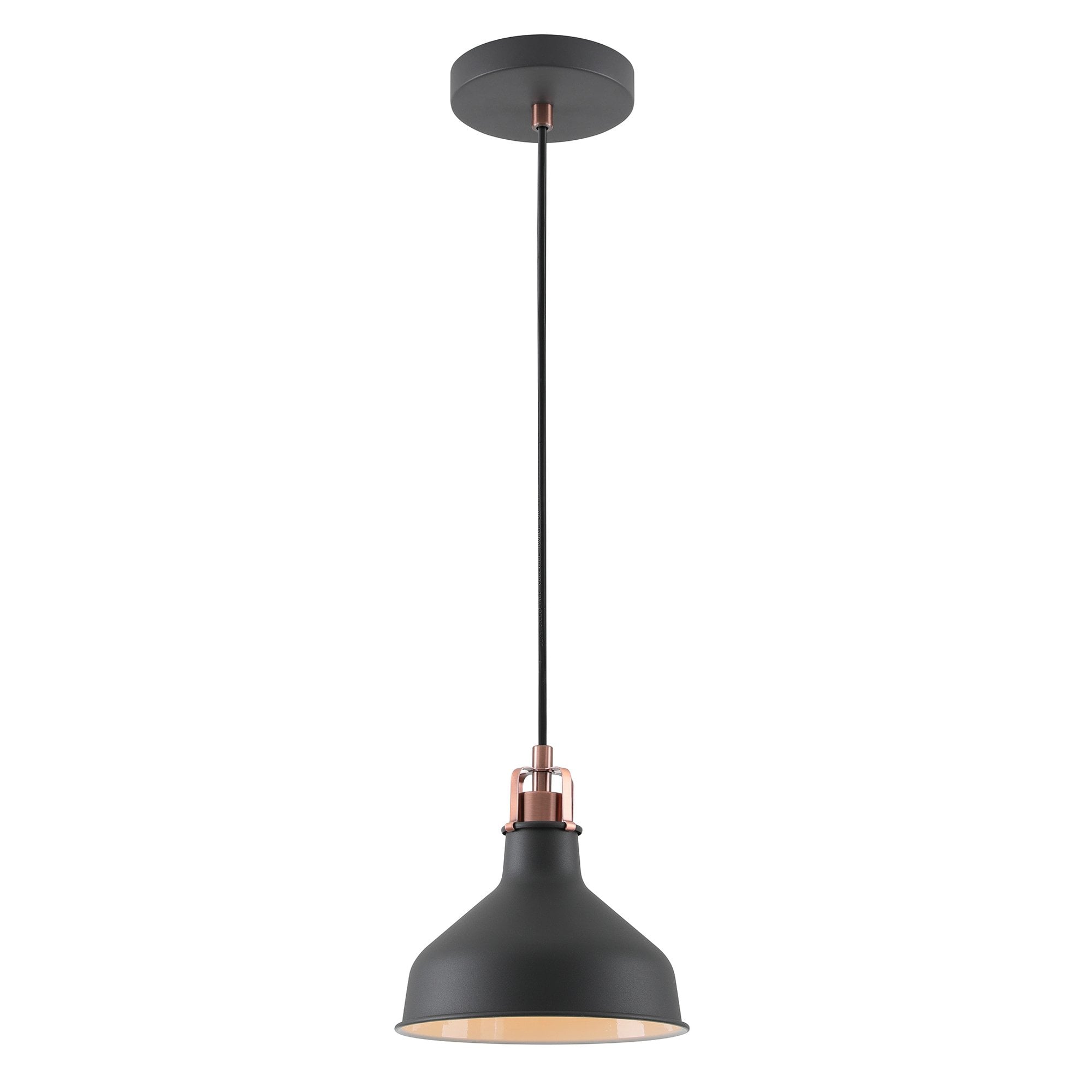 Ryde Small Ceiling Pendant Light In Sand Black And Satin Copper Finish