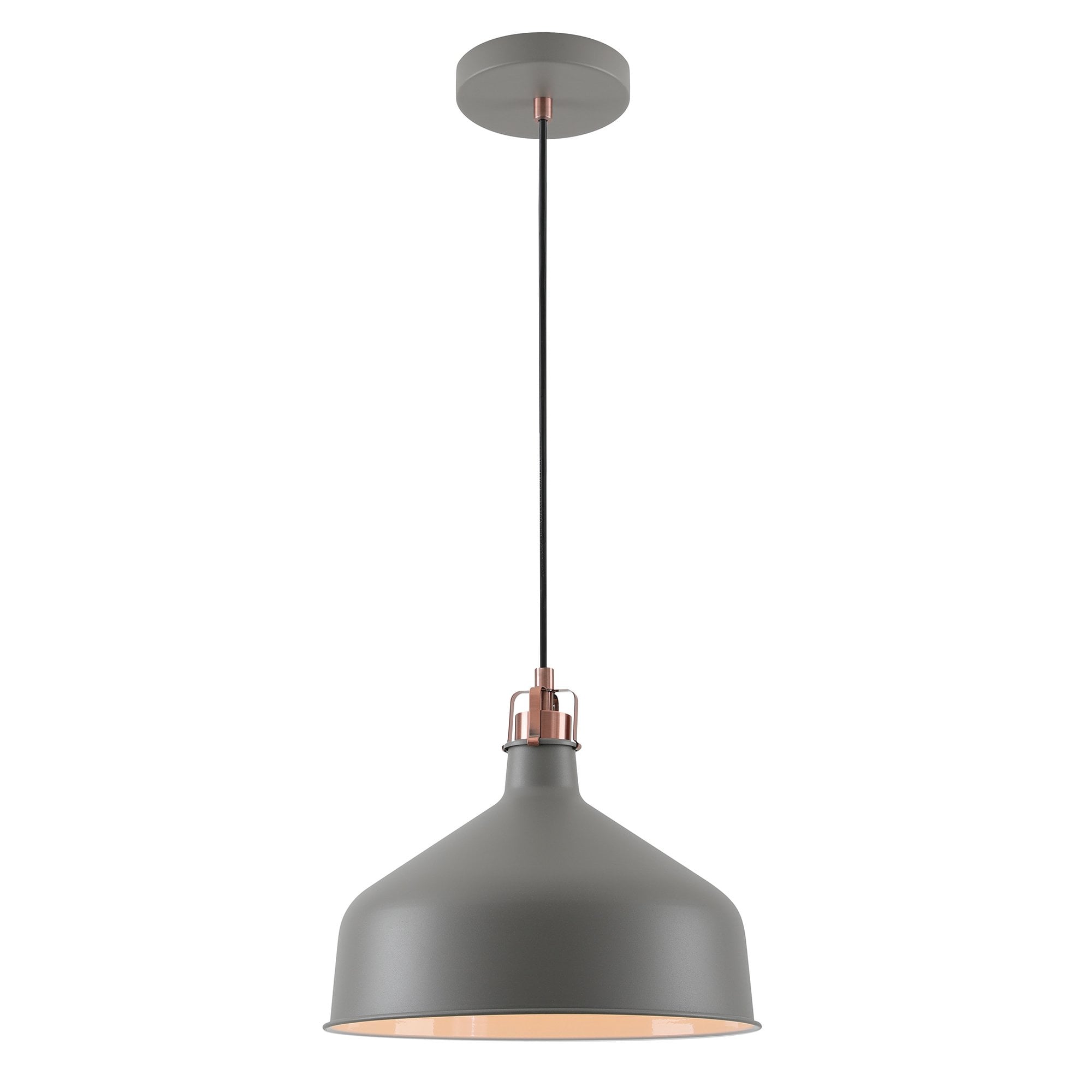 Ryde Medium Ceiling Pendant Light In Sand Grey And Satin Copper Finish